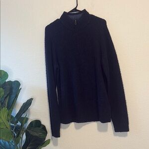 Saks 5th Men’s fuzzy navy blue wool and cashmere blend 1/4 zip Sweater